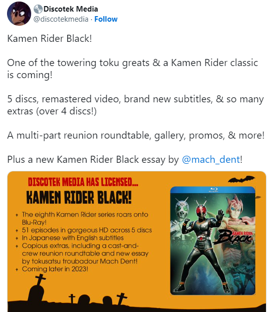 Discotek anuncia Kamen Rider Black em Blu-ray com qualidade HD