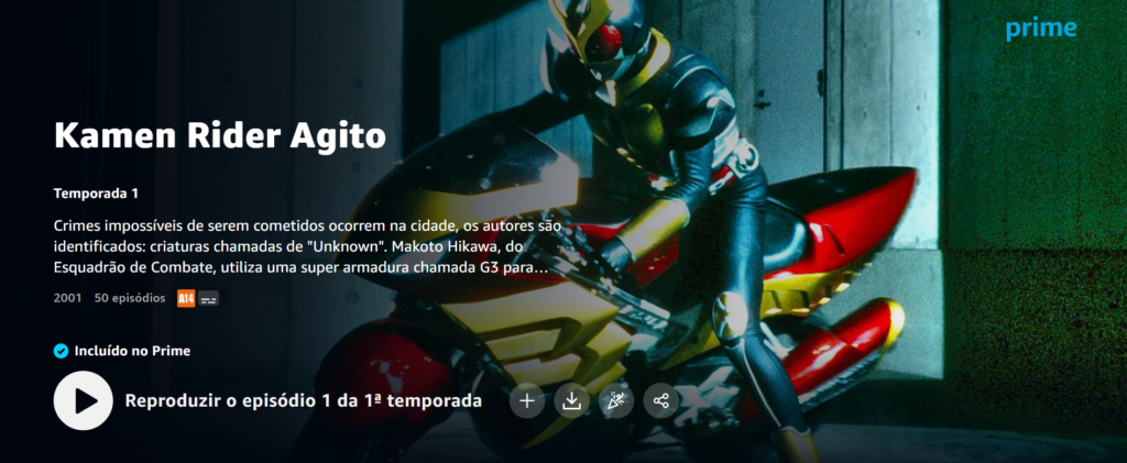Todos os 50 episódios de Kamen Rider Agito já estão disponíveis na plataforma de streaming.