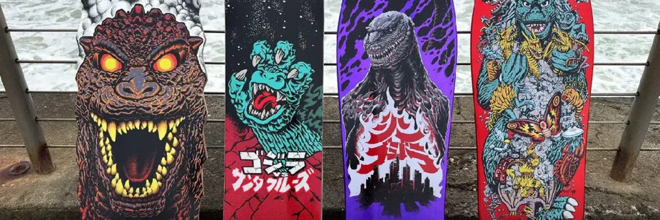 Godzilla ganha quatro shapes de skate com estampas metálicas